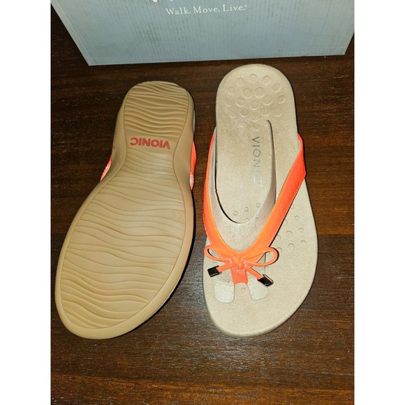 Vionic Bella Papaya Tropical Toe-Post Sandal Fiesta Orange Women's US 7.5 New - Picture 8 of 10